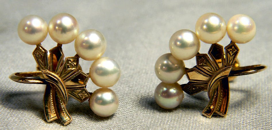 Mikimoto 14K yellow gold and pearl earrings, total: Mikimoto 14K yellow gold and pearl earrings, total weight 5.2 grams, excellent condition.