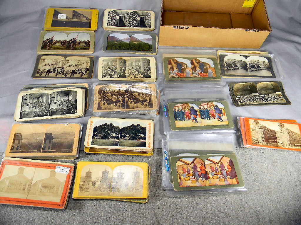 Approx. 170 stereo view cards, most are American: Approx. 170 stereo view cards, most are American scenes, cities, towns, industrial, WWI, California, expositions, western, etc.