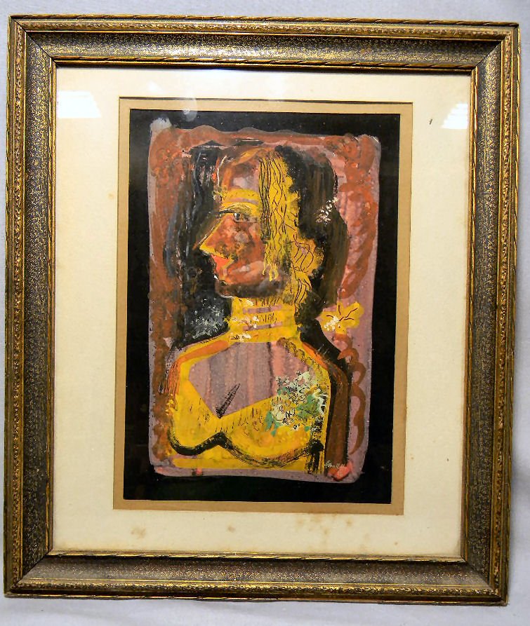 Portrait of "Golden Girl" by mid 20th century Cape Cod: Portrait of "Golden Girl" by mid 20th century Cape Cod artist Hans Herbatschek-Hansen, polymer tempura, 1956, image 9" X 13"