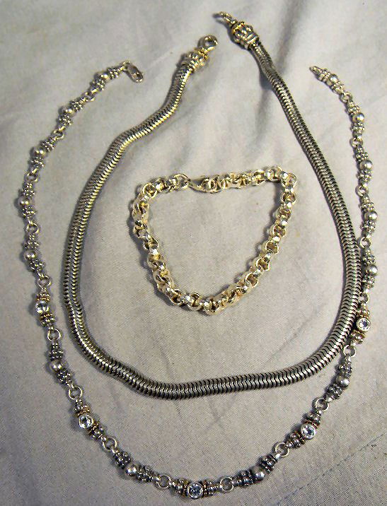 Lot including John Hardy or John Hardy style sterling: Lot including John Hardy or John Hardy style sterling and 18K gold necklace and bracelet, together with solid sterling bracelet, total weight 2.92 troy ounces including stones