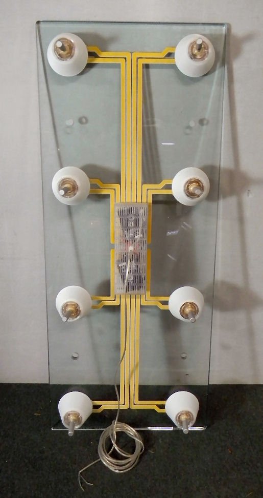 Modern design Flos Italian hanging glass light, 47.5" X: Modern design Flos Italian hanging glass light, 47.5" X 19.5", eight halogen lights