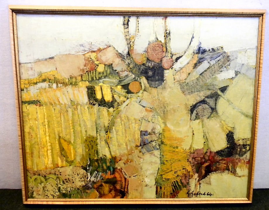 Gabriel Godard oil painting on canvas, signed lower: Gabriel Godard oil painting on canvas, signed lower right, titled on back "Paysage a l'arbre Jaune", image size 39" X 32"