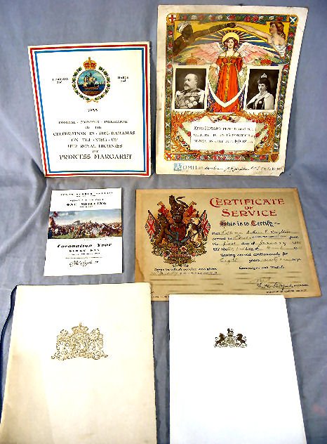 Lot of Royalty & Coronation ephemera: Lot of Royalty & Coronation ephemera, England and Holland. Included are dinner program and menu for Queen and Prince of the Netherlands, 1952 (soiled cover), Certificate of Service for Queens Westmins