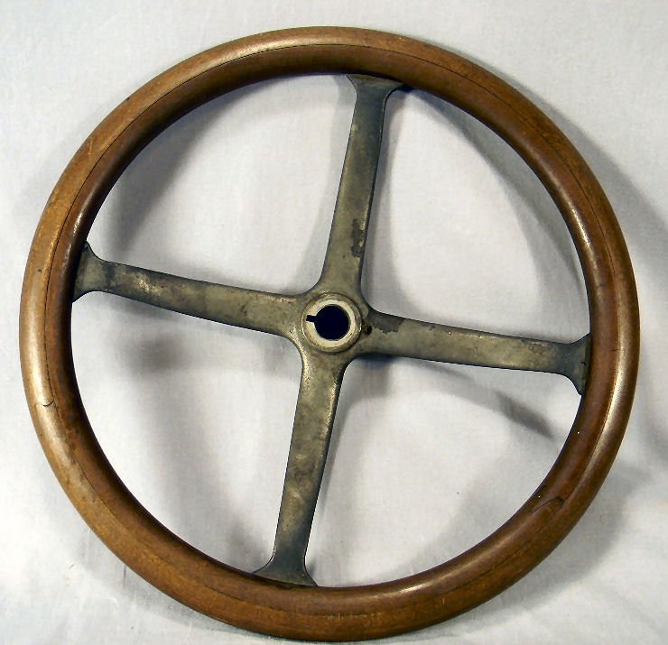 Antique wood automobile steering wheel