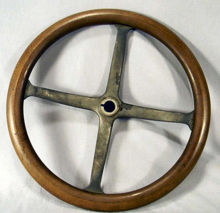 Antique wood automobile steering wheel