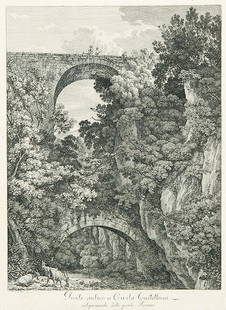 JACOB WILHELM MECHAU Leipzig 1745 - 1808 Dresden:: JACOB WILHELM MECHAU Leipzig 1745 - 1808 Dresden Ponte antico a Civita Castellana. Radierung aus der Folge „Malerisch radirte Prospecte aus Italien“ 1796. Nagler 17, Abdruck mit der endg&#