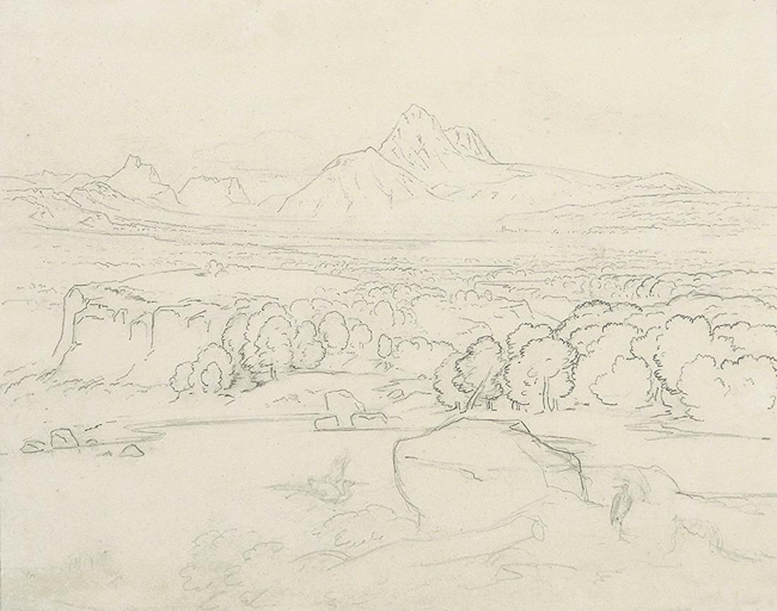 CARL ROTTMANN Heidelberg 1797 - 1850 München:: CARL ROTTMANN Heidelberg 1797 - 1850 München Staufen - Walser Heide. Bleistiftzeichnung mit Einfassungslinie um 1834. Vgl. Bierhaus-Rödiger 293 mit Farbtafel XI und 297 mit Abb. S. 276 (dort