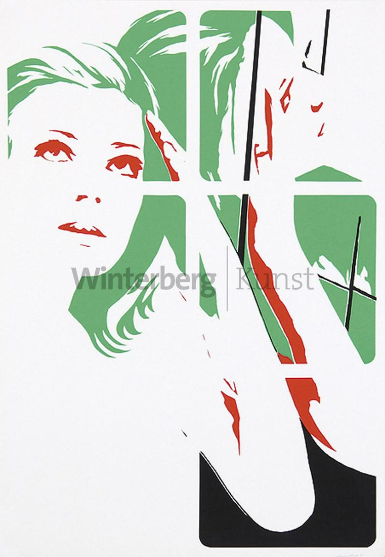 WERNER BERGES Cloppenburg/Niedersachsen 1941 - 2017: WERNER BERGES Cloppenburg/Niedersachsen 1941 - 2017 Schallstadt/Baden Grüne Puppe. Farbsérigraphie aus der Folge „Top-Stars“ 1968. Werkverz. G 1968.4. - Expl. 47/50. Signiert und