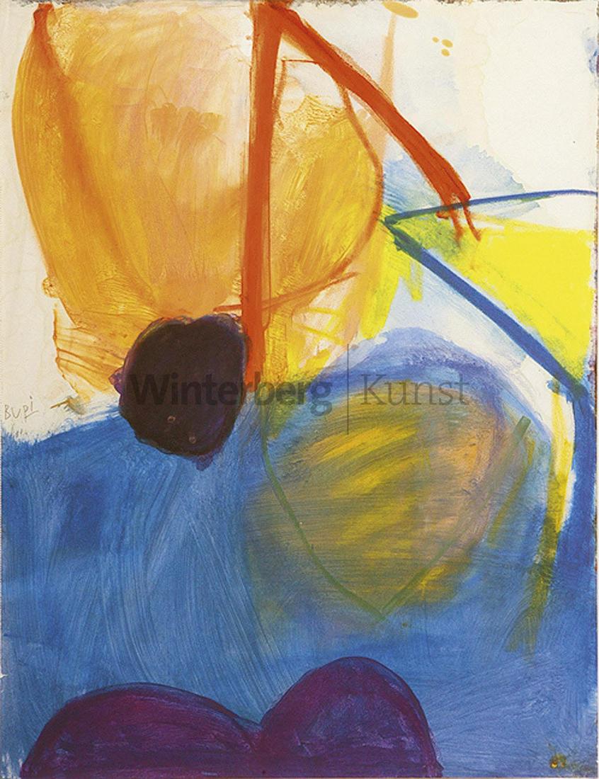 SAMUEL BURI Täuffelen/Kt. Bern 1935 - tä: SAMUEL BURI Täuffelen/Kt. Bern 1935 - tätig in Basel und Habkern/Kt. Bern Informelle Komposition. Crayonage (Kreide mit Terpentin vermischt) um 1960. Signiert. Auf leichtem Vélin mit pe