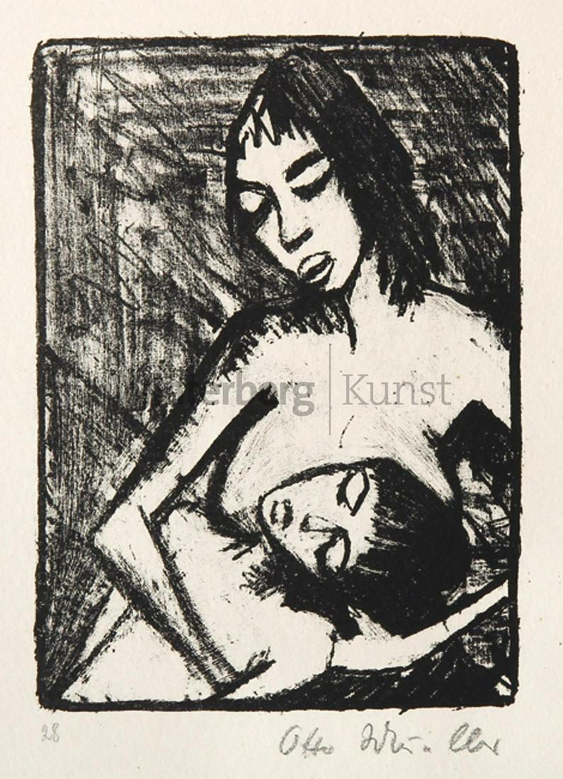 OTTO MUELLER Liebau 1874 - 1930 Breslau: Mutter und: OTTO MUELLER Liebau 1874 - 1930 Breslau Mutter und Kind 2 (Kleine Fassung, auch: Maschka und Eugen klein, zwei Menschen). Lithographie 1920/21. Karsch 107, II (von III). - Expl. „28“. Sign