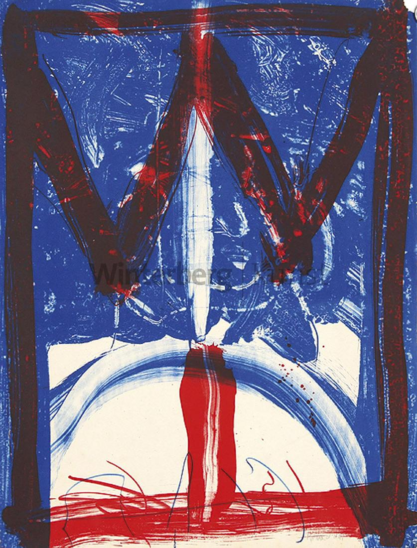 KIMBER SMITH Paris 1922 - 1981 Southampton/New York:: KIMBER SMITH Paris 1922 - 1981 Southampton/New York Komposition in Rot und Blau. Farblithographie. Expl. 1/75. Signiert. Auf chamoisfarbenem BFK Rives. 65,5 x 50 cm. Schwach fleckig und mit Eckfehlste