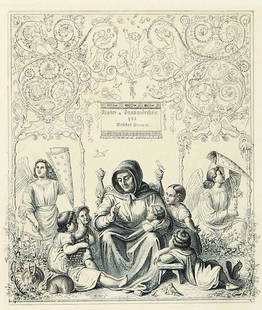 LUDWIG EMIL GRIMM: Lotte - Bettina - Gunda (Kunigunde): LUDWIG EMIL GRIMM Hanau 1790 - 1863 Kassel Lotte - Bettina - Gunda (Kunigunde) von Savigny (Kopf mit Pelzhaube) - Bäume am Bach (Landschaft mit Gänsen) - Märchen-Frau (Dorothea Viehmann) - Kinder-