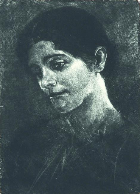 MAX KLINGER: Weiblicher Kopf in Schabkunst.: MAX KLINGER Leipzig 1857 - 1920 Großjena bei Naumburg Weiblicher Kopf in Schabkunst. Schabkunstblatt um 1891. Singer 272, II. - Auf leichtem Japan-Bütten. 17,4 x 12,4 cm. Breite Ränder gering anges