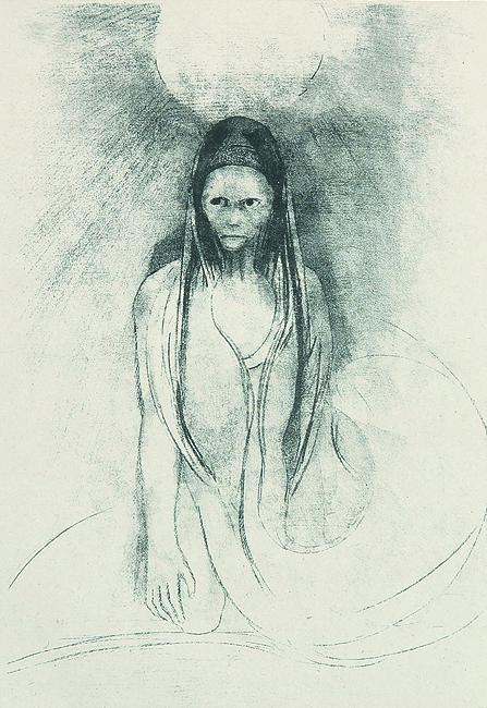 ODILON REDON: L'Intelligence fut à moi, je devins le: ODILON REDON Bordeaux 1840 - 1916 Paris L'Intelligence fut à moi, je devins le Buddha. Planche XII zu Gustave Flaubert, „Tentation de Saint-Antoine“ (Troisième Série). Lithographie um 1896. Mel