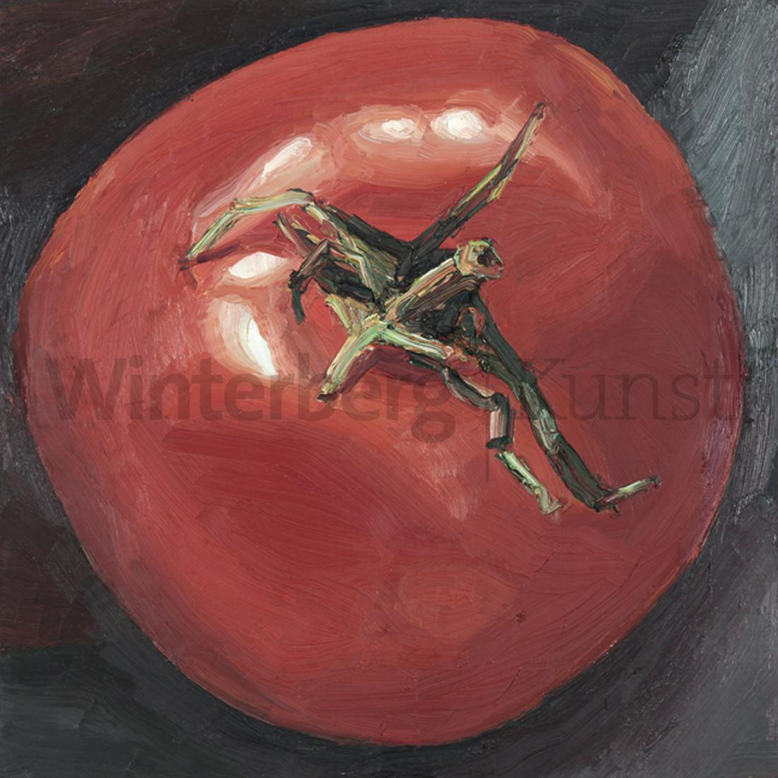 RALPH FLECK: „Tomate 3/V“.: RALPH FLECK Freiburg/Brsg. 1951 - tätig in Freiburg, Kirchzarten und Sóller/Mallorca „Tomate 3/V“. Oel auf Leinwand 1994. Verso signiert (zweifach), datiert und betitelt. 50 x 50 cm. Fleck studi