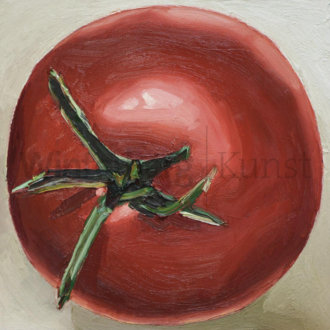 RALPH FLECK: „Tomate 16/XI“.: RALPH FLECK Freiburg/Brsg. 1951 - tätig in Freiburg, Kirchzarten und Sóller/Mallorca „Tomate 16/XI“. Oel auf Leinwand 1994. Verso signiert (zweifach), datiert und betitelt. 50 x 50 cm. Auf Spann