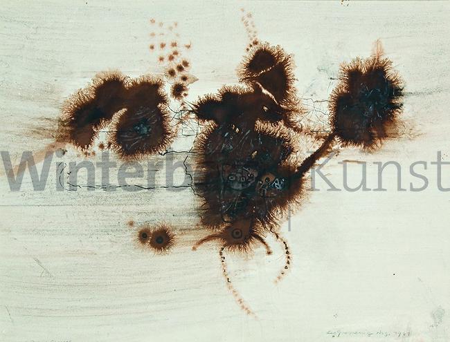 LEO GREWENIG: „Braune Figuren“.: LEO GREWENIG Heusweiler 1898 - 1991 Bensheim „Braune Figuren“. Mischtechnik mit Gouache über Kreidegrund 1961. Signiert, datiert „Aug. 1961“ und betitelt. Auf leichtem Vélin. 47,5 x 62 cm. M