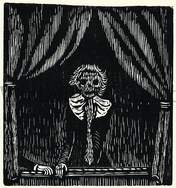 GERHARD MARCKS: Totenhaupt II - In der Loge.: GERHARD MARCKS Berlin 1889 - 1981 Köln Totenhaupt II - In der Loge. 2 Bll. Holzschnitte, davon 1 Bl. aus dem Mappenwerk „Orpheus“, 1947/57. Lammek H 180.13 und H 284. - Eines von 150 Expl. der Au