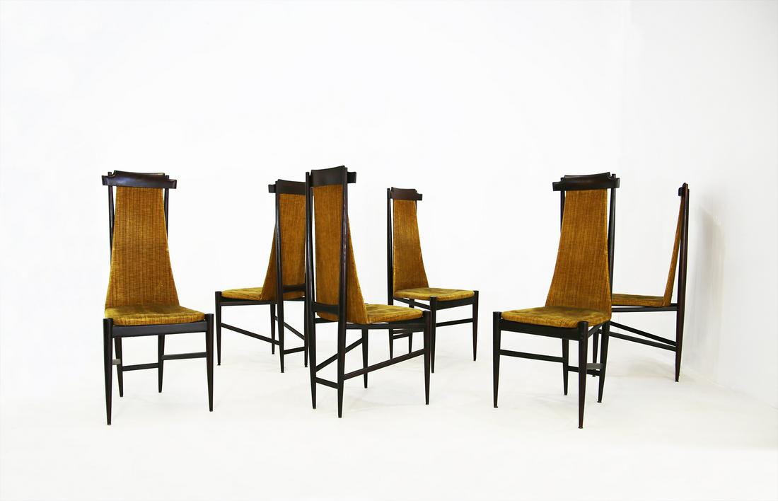 Sergio Rodrigues chairs for Isa Bergamo, 50s, set of 6: chairs designed by Sergio Rodrigez for Isa bergamo in Mahogany and green fabric, original upholstery Mahogany, Fabri. Dim: Width 48 cm Depth 48 cm, Height 110 cm, Seat height 36 cm
