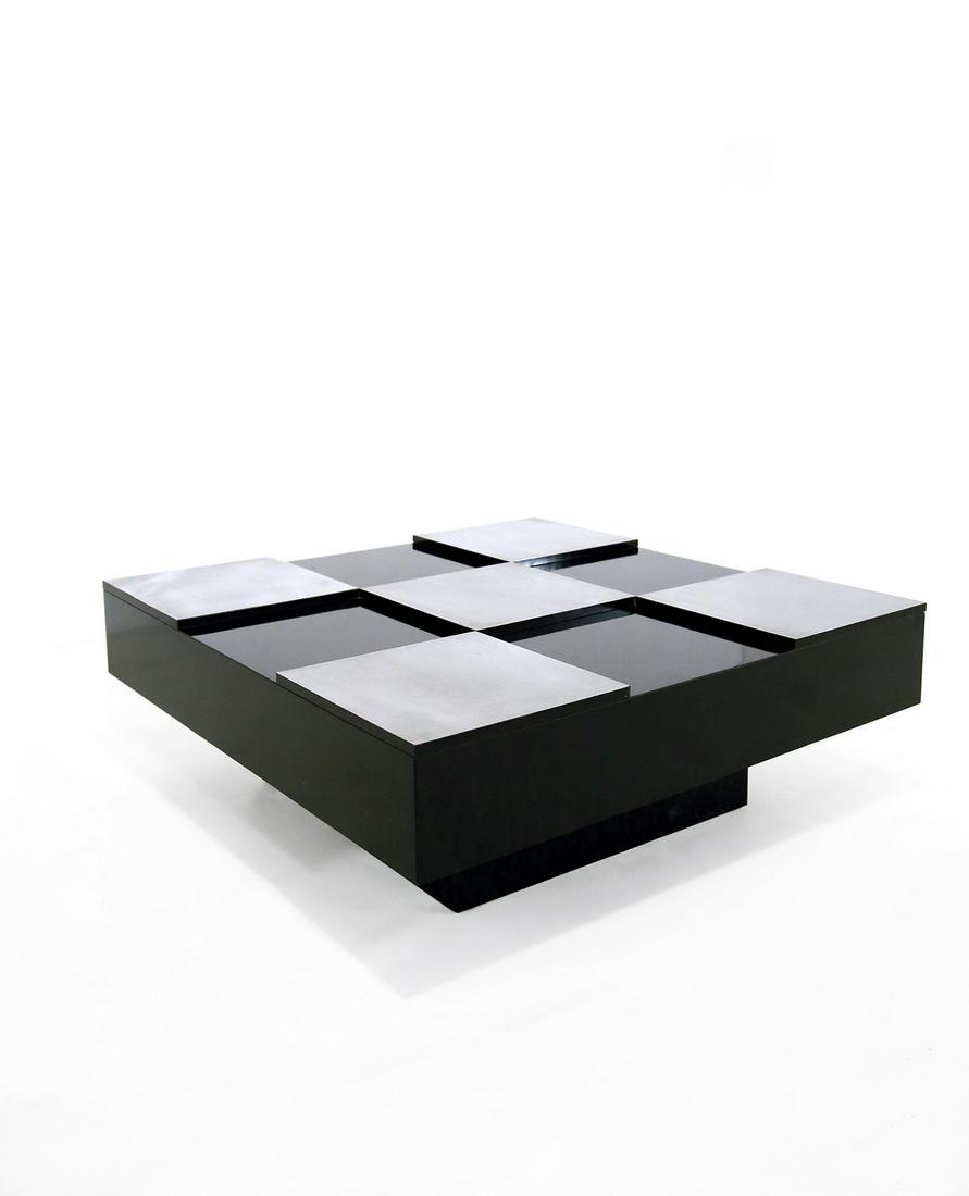 Coffee Table by Willy Rizzo, 1969: Coffe table in Steel and varnished wood. Dim: Width 83 cm, Depth 83 cm, Height 30 cm