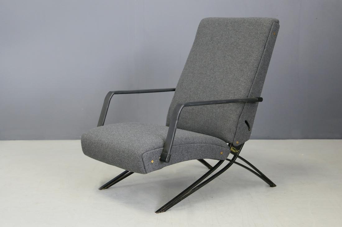 Grey armchair by Giulio Moscatelli for Formanova, 1960s: Material: Cotton, Brass, Steel, Metal. Colour: Black, Grey. Dim: Width 68 cm, Depth 95 cm, Height 95 cm