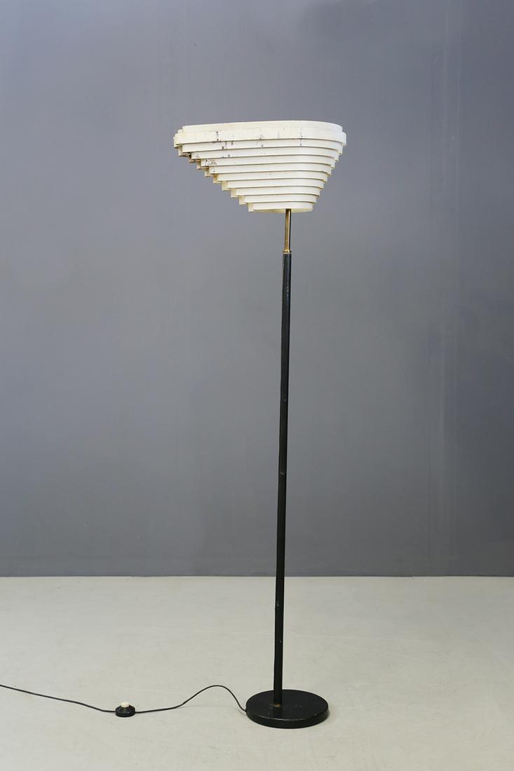 Alvar Aalto 'Angel Wing' Midcentury Floor Lamp Model: First edition of the Angel Wing floor lamp Model A805 designed by Alvar Aalto in 1956. The lamp is in first patina and we want to propose it in this way without restoration. But for those who ask for 