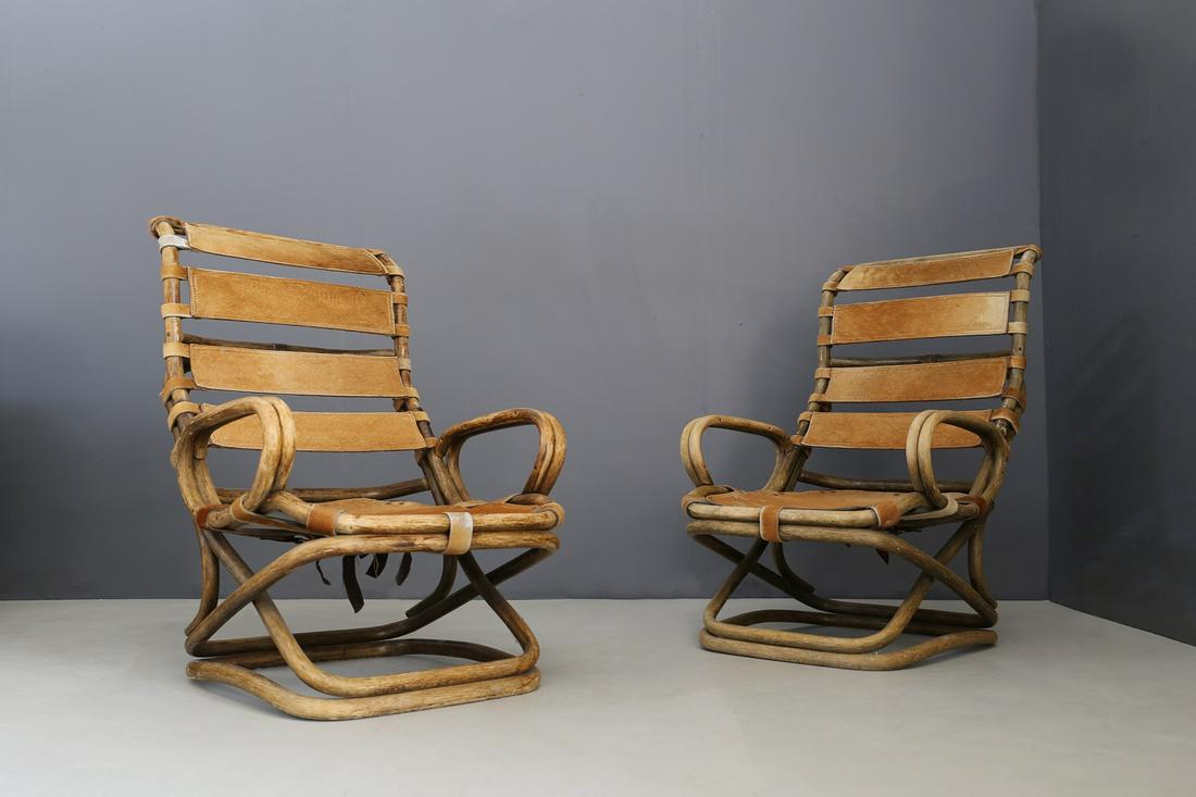 Tito Agnoli Mid-century Italian bamboo chair in pony: This chair has been handcrafted with high quality natural materials and has a surprising design! The whole structure is in rattan wicker while its seats are in pony skin, anchored to the structure by 
