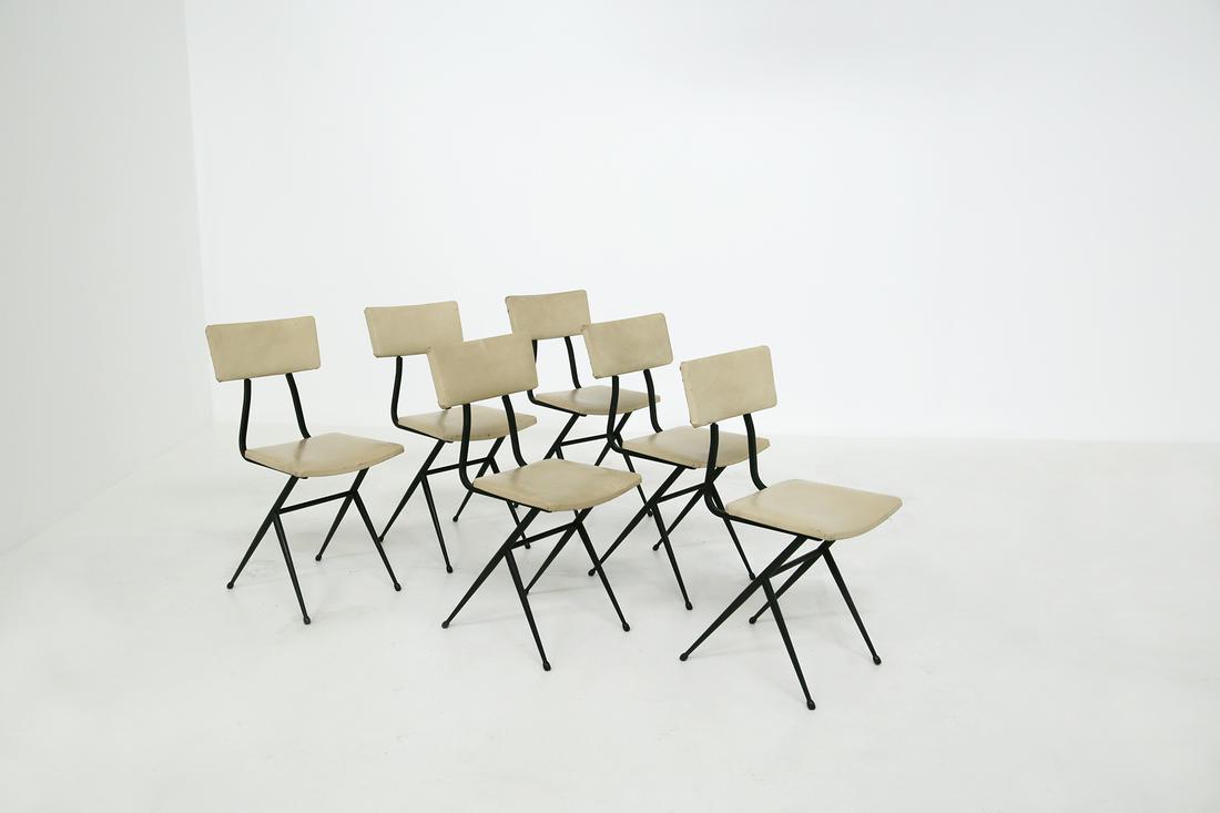 Set of Six French Chair Midcentury in Iron and White (1 of 6)