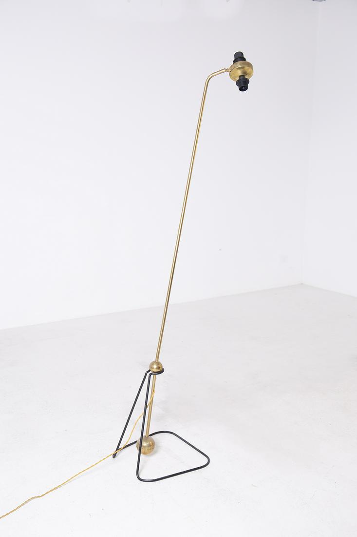 French pendulum Mid Century floor lamp in brass and (1 of 4)
