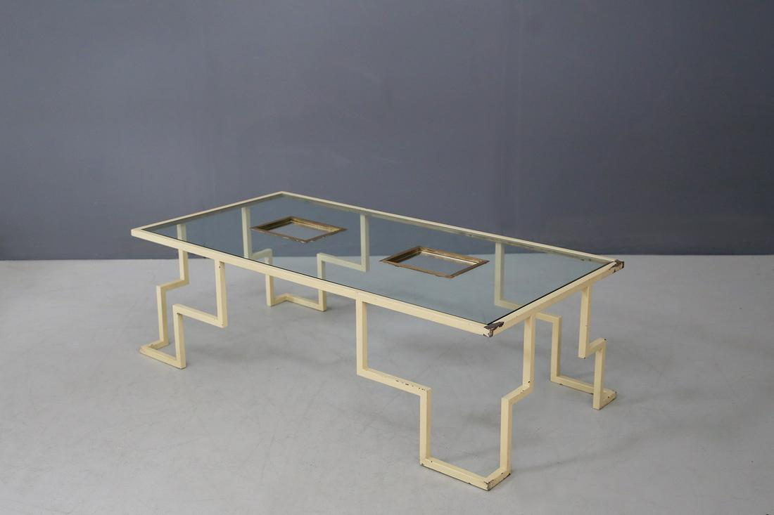 French MidCentury Smoke Table in iron glass and brass, (1 of 6)