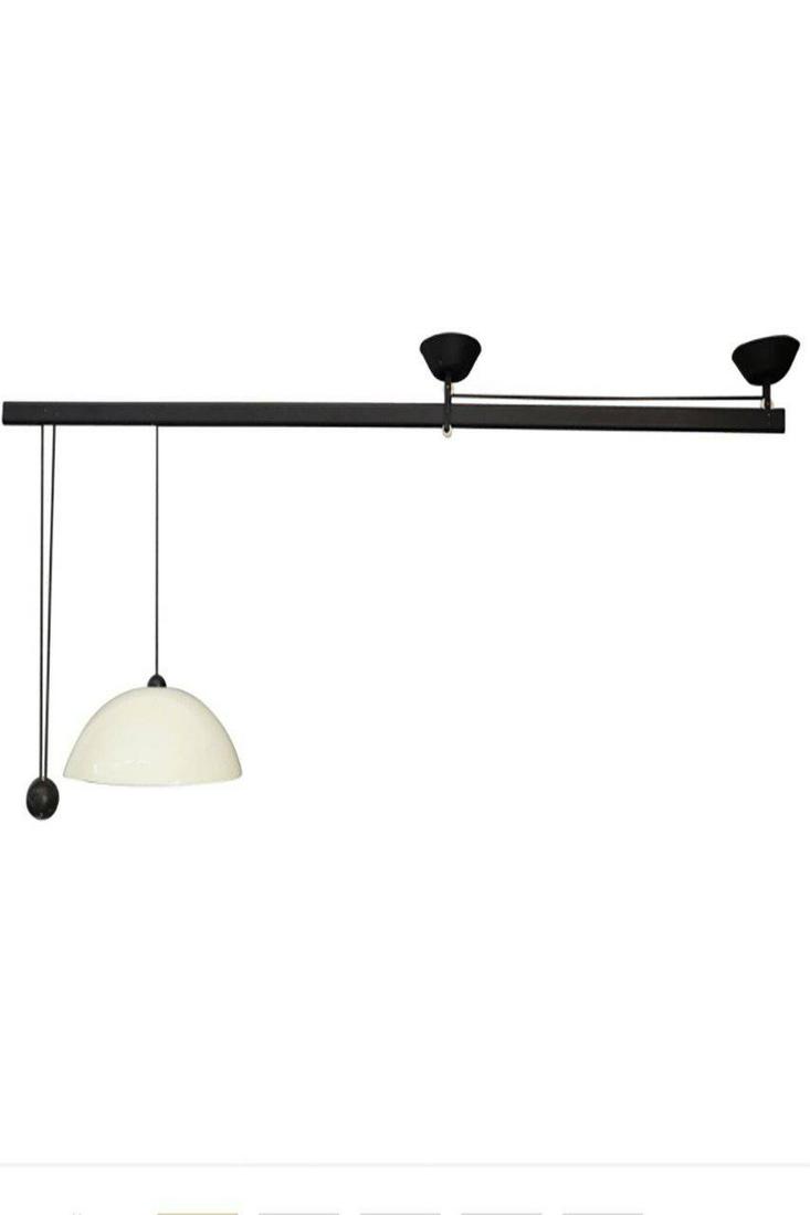 Vico Magistretti Model "L'impiccato" by Artemide,: Suspension lamp model "L'impiccato" produced by Artemide, Milan, 1960s. Black lacquered steel plank, adjustable perspex white lampshade with black painted cast iron ball counterweight. Perfect for lar