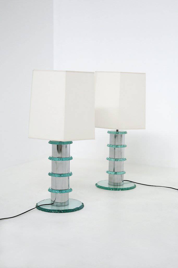 Contemporary Table Lamps in Hammered Glass and Steel (1 of 5)