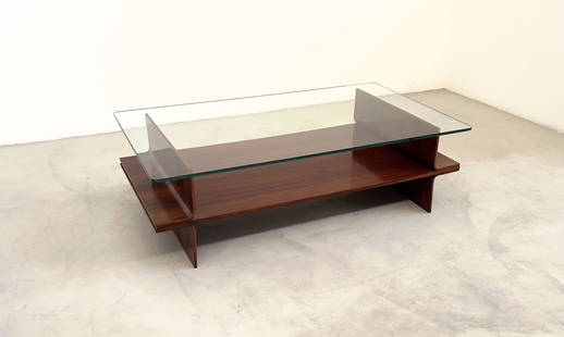 Vittorio Gregotti Coffee table, 1960s: Height 37 cm Length 120 cm Depth 69 cm,. Curved plywood, glass