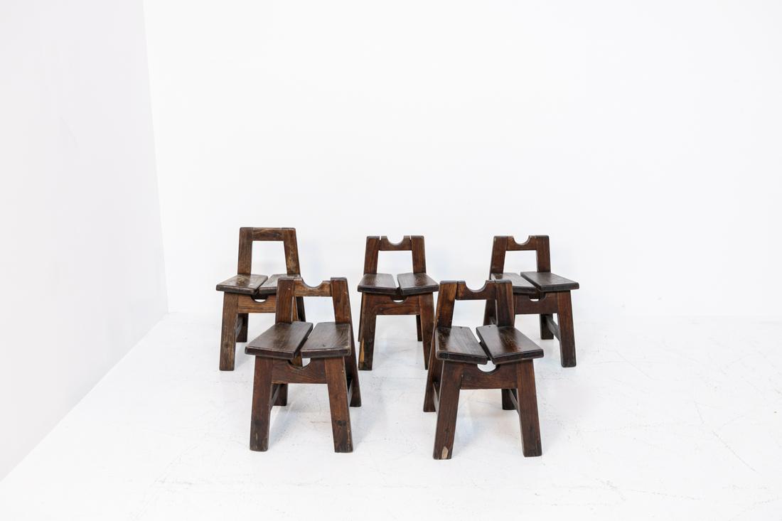 Set of Five Italian Wooden Stools (1 of 4)