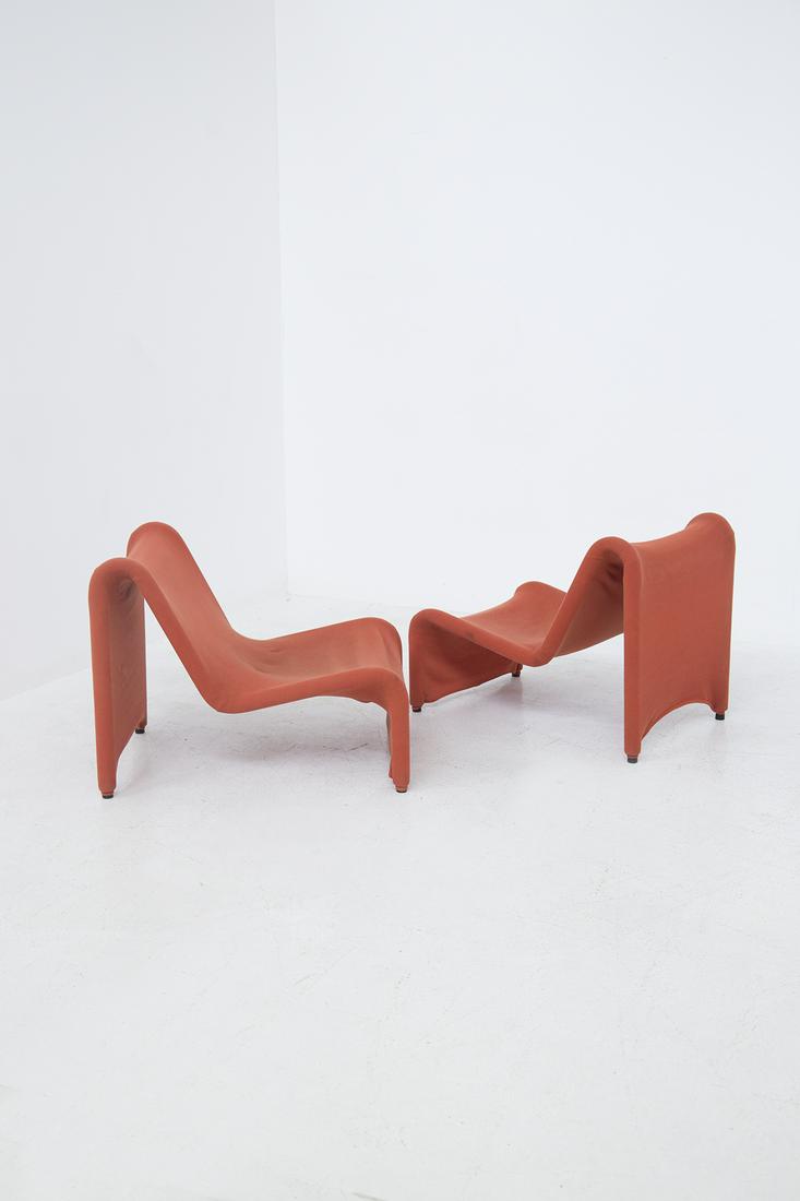 Eccentric pair of Italian Vintage Red Fabric Armchairs (1 of 4)