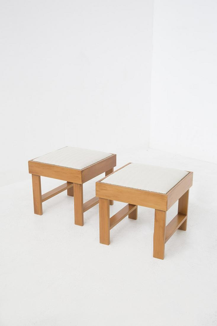 Pair of Italian Vintage Stools in Wood and Linen Cotton (1 of 5)