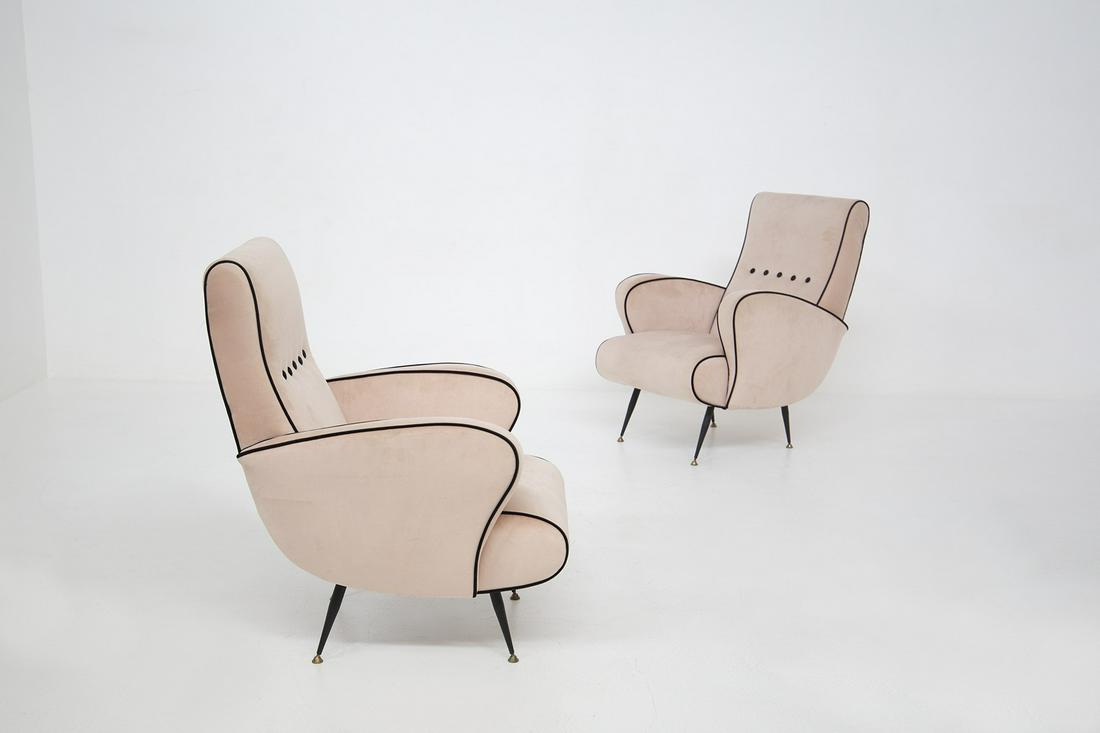 Italian Vintage Armchairs in Pink and Black Velvet and Brass (1 of 6)
