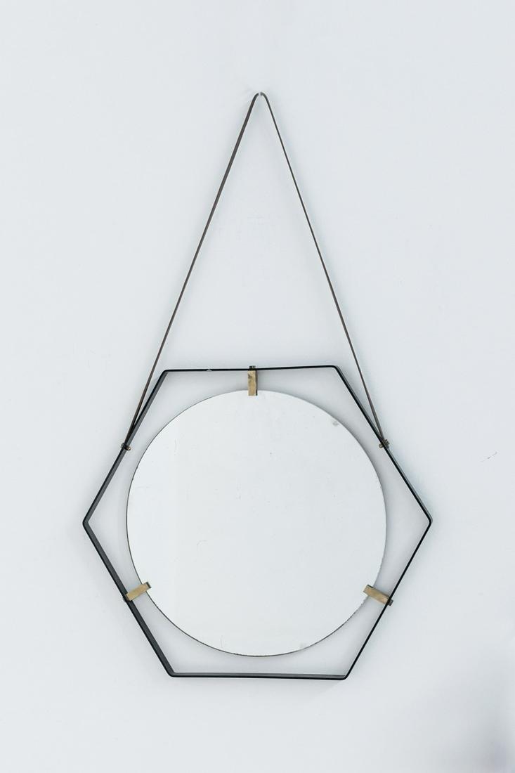 Italian Wall Mirror in Iron, Brass and Leather (1 of 6)