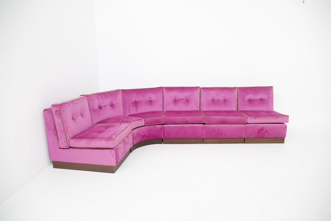 Modular Italian Sofà in Pink and Green Velvet, Restored (1 of 8)