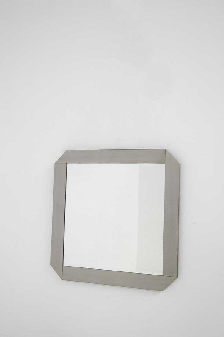 Vintage Square Mirror for Residence Vips Vittorio Introini: Height: 70 cm Width: 70 cm Depth: 2 cm Beautiful square mirror made by the designer in collaboration with Valenti for Residence Vips in the 70s. The mirror has a frame made of grey wood, square in sha