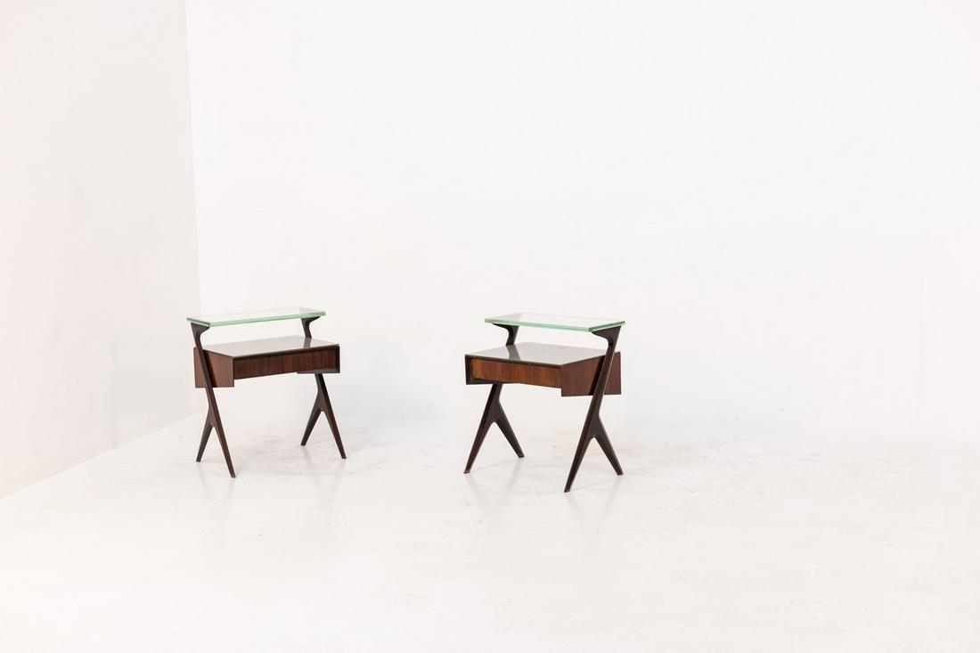 Pair of Italian Bedside Tables in Glass and Wood (Attr.) Ico Parisi (1 of 7)