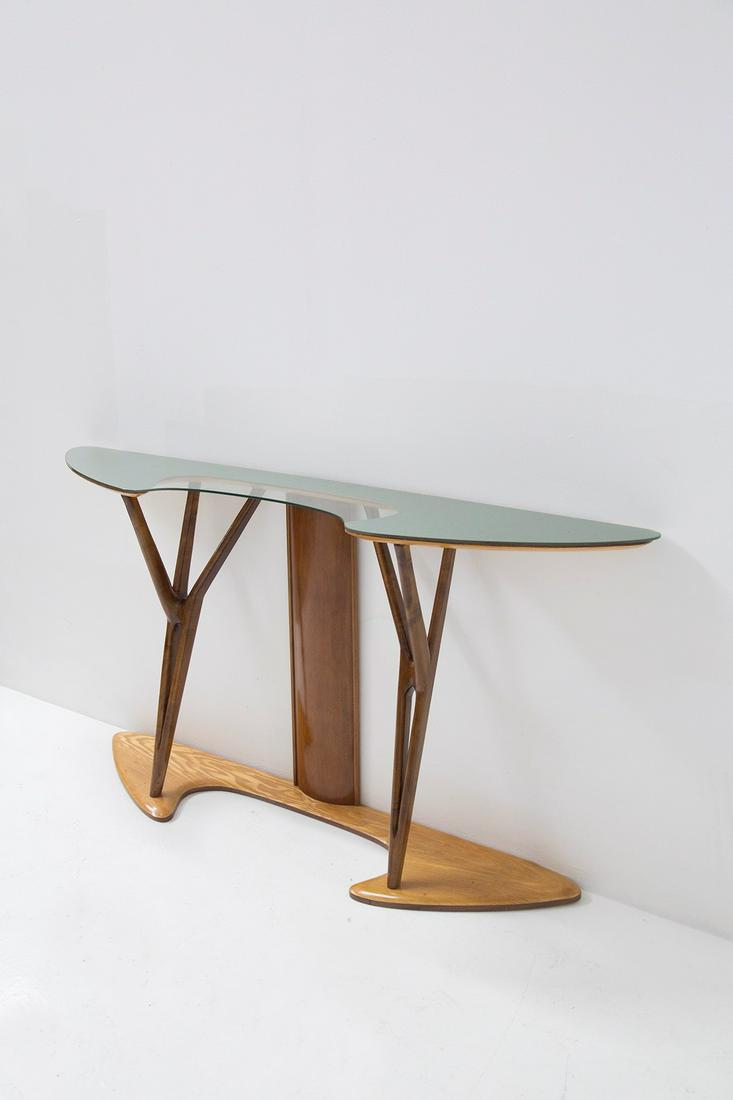 Italian glass and wood console table  1950 (1 of 6)