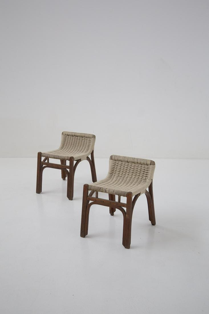 Pair of small Italian chairs in wood and rope  1950 (1 of 3)