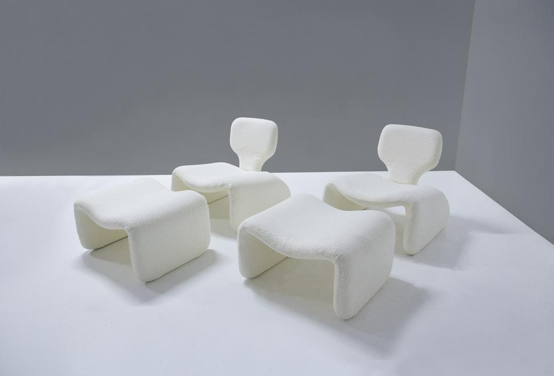 Olivier Mourgue Pair of Armchairs with Poufs mod Djinn    1970 (1 of 4)