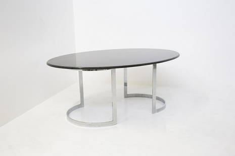 Marble and chrome metal table by Vittorio Introini for Residence Vips    1970: Height: 72 cm Width: 180 cm Depth: 131 cm Chromed metal and marble table designed by Vittorio Introini for Residence Vips in the 1970s, of fine Italian manufacture. The top is made entirely of black m