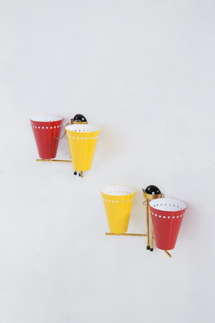 Pair of brass and enamel wall sconces (1 of 4)