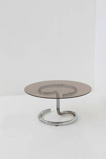 Anaconda, Paul Tuttle coffee table: Height 40 cm, Diameter 85 CM Anaconda model coffee table from the 70s by Paul Tuttle in steel and glass.