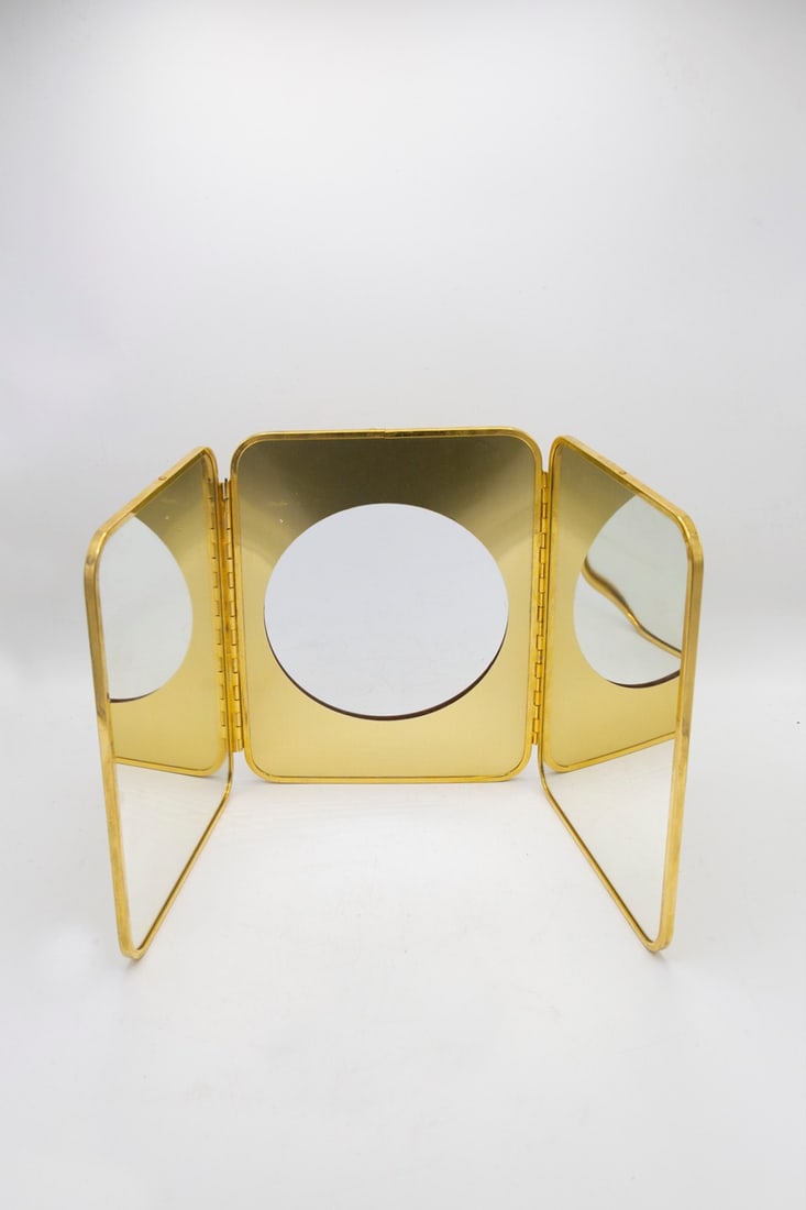 Italian Vanity Mirror Triptych in Brass and Formica (1 of 3)
