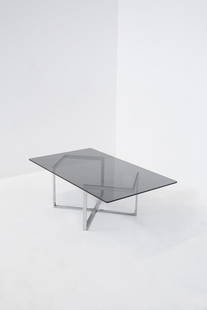 Smoking Table Vittorio Introini, Vip's Residence: Height: 39 cm Width: 120 cm Depth: 70 cm Wonderful glass and steel smoking table designed in the 70's, from Vip's Residence.The smoking table has a rectangular shape with hard, classic lines. The top