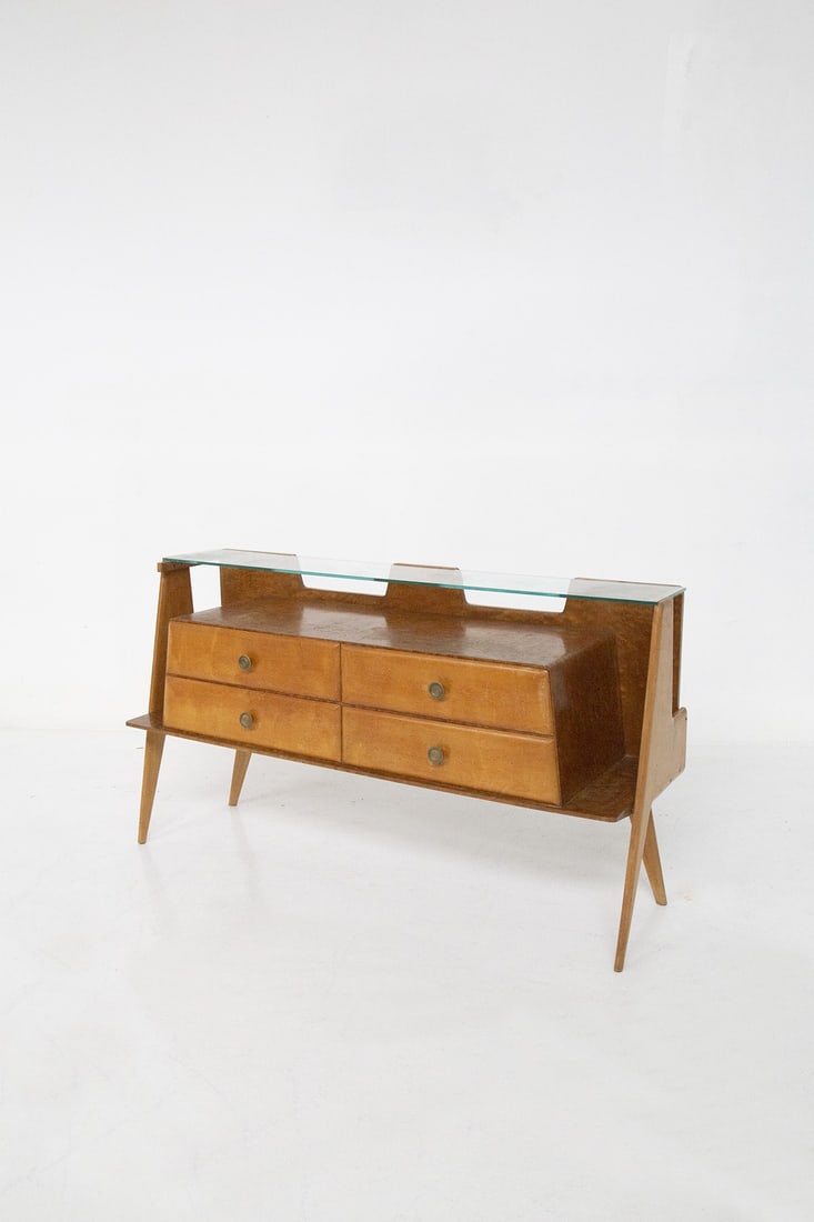 Vintage Italian sideboard in wood brass and glass (1 of 4)